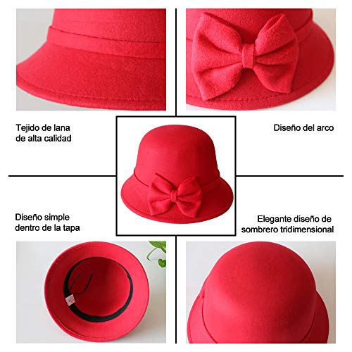 Kabinga D64, Damskie filcowy kapelusz Vintage Czerwony, Środkowy - obrazek 6