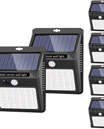 SEZAC Lampy solarne na zewnątrz, 6-pak, 3 tryby, solarne światła z czujnikiem ruchu z wykrywaniem szerokiego kąta 120°, wodoodporne, bezprzewodowe, jasne solarne światła bezpieczeństwa do garażu, podwórka, patio, ścieżki ogrodowej