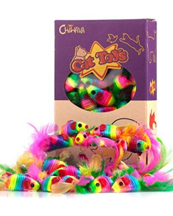 CHIWAVA Grzechotka dla kota 12,5 cm, zabawki z piórami, tęczowa lina,