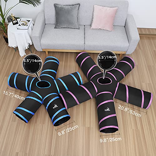 Pawaboo Zabawki dla kotów, tunele dla kota, 5-drożne tunele 25 x 40 cm, wysuwany, składany namiot do zabawy dla kota, królika, interaktywna zabawka, labirynt, domek dla kota, kota, królika, małe zwierzę, niebieski - obrazek 4