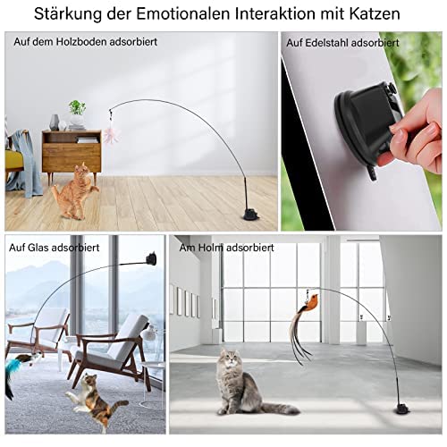 CALIYO Zabawka dla kota, interaktywna zabawka dla kotów, interaktywna zabawka dla kota z przyczepką, zabawne ptaki i pióra, zabawka inteligentna dla kotów, zabawka z mocną przyssawką - obrazek 4