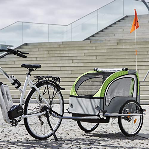 FISCHER Dziecięca przyczepka rowerowa Komfort z zawieszeniem, dla 2 dzieci, certyfikat TÜV GS, zielona/antracytowa - obrazek 11