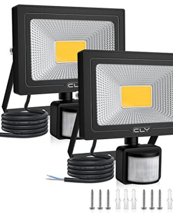 Reflektor LED CLY z czujnikiem ruchu, reflektor LED 20W 1800LM IP66 wodoodporny, reflektor zewnętrzny super jasny, światła z czujnikiem reflektora LED do ogrodu, podwórka, garażu, drzwi [ciepły biały 2 sztuki]