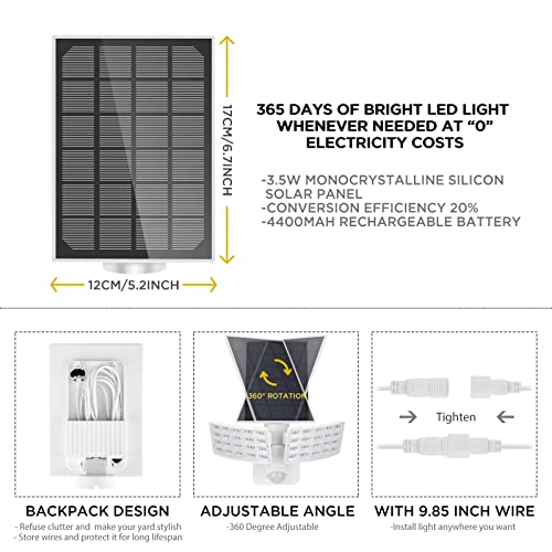 BOSWEE solarna lampa bezpieczeństwa na zewnątrz, 1600 lm solarna lampa LED z 2 regulowanymi głowicami, 5500 K, IP65 wodoodporne światło przeciwpowodziowe na podwórko, ścieżkę i patio (biała) - obrazek 4