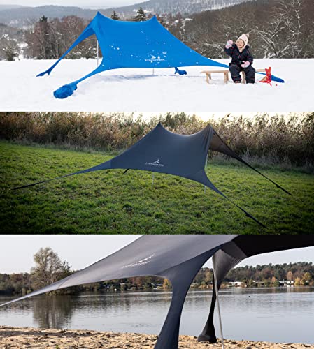 Namiot transkadowy premium z lycry – żagiel przeciwsłoneczny Pop-Up na plażę i do aktywności na świeżym powietrzu – ochrona przed słońcem, muszla plażowa z aluminiowymi drążkami i kotwami piaskowymi, kolor szary (210 x 210 cm) - obrazek 3