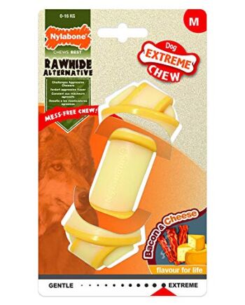 Nylabone Ekstremalnie wytrzymały pies żucie zabawka Rawhide węzeł alternatywa, bezbałagan, smak bekonu i sera, M, dla psów do 16 kg