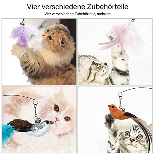 CALIYO Zabawka dla kota, interaktywna zabawka dla kotów, interaktywna zabawka dla kota z przyczepką, zabawne ptaki i pióra, zabawka inteligentna dla kotów, zabawka z mocną przyssawką - obrazek 7