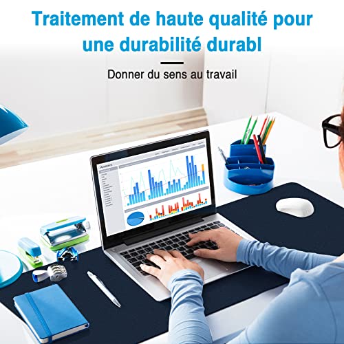 Vinabo Podkładka na biurko, podkładka pod mysz XL, mata na biurko, antypoślizgowa mata ze skóry PU, wodoodporna, do biura lub domu (80 x 40 cm, niebieska) - obrazek 2