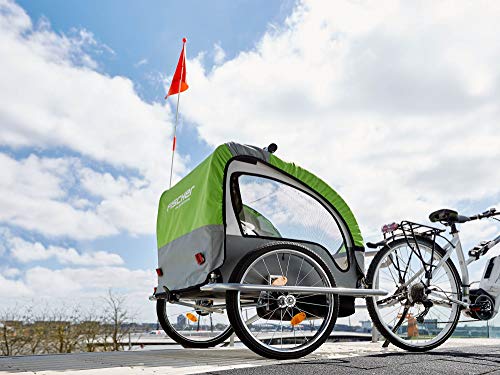 FISCHER Dziecięca przyczepka rowerowa Komfort z zawieszeniem, dla 2 dzieci, certyfikat TÜV GS, zielona/antracytowa - obrazek 3