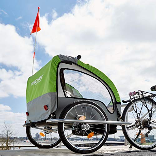 FISCHER Dziecięca przyczepka rowerowa Komfort z zawieszeniem, dla 2 dzieci, certyfikat TÜV GS, zielona/antracytowa - obrazek 10