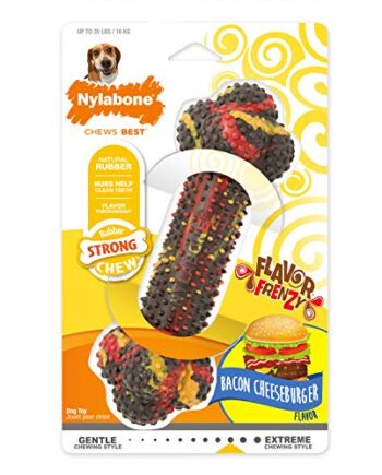 Nylabone Mocna, wytrzymała, wytrzymała gumowa zabawka do żucia dla psa, smak cheeseburgera, średnia, dla psów do 16 kg