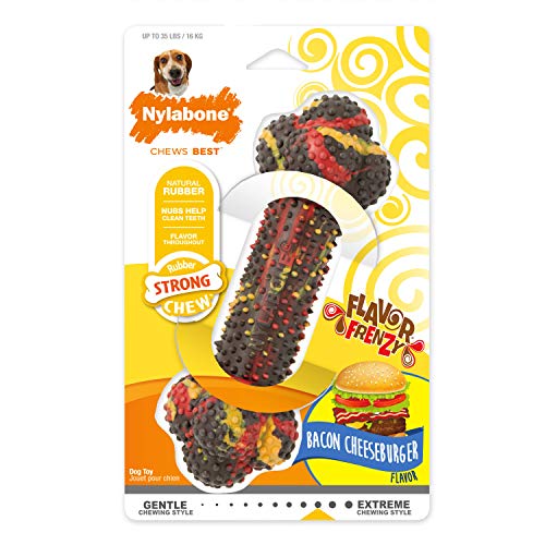 Nylabone Mocna, wytrzymała, wytrzymała gumowa zabawka do żucia dla psa, smak cheeseburgera, średnia, dla psów do 16 kg