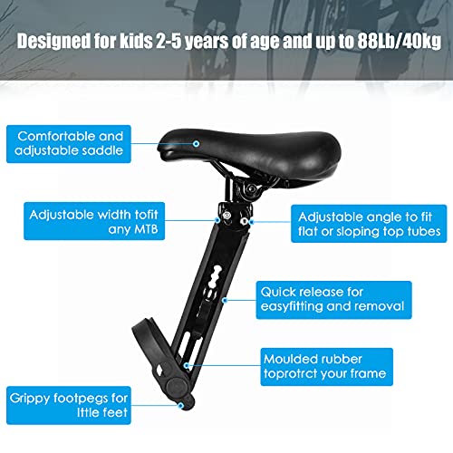 Rowerowe fotele dla dzieci, przednie siodełko rowerowe dla dzieci z mocowaniem na kierownicę, zdejmowane fotele rowerowe dla dzieci w wieku 2-5 lat i wszystkie rowery dla dorosłych, czarne - obrazek 5