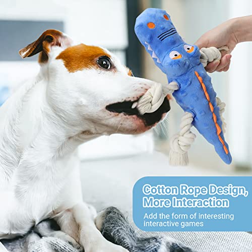 Pawaboo Plush Dog Toys, Durable Dog Chew Toys with Squeaky & Cotton Rope for Teeth Cleaning and Training, Interactive Crocodile Shaped Dog Toy, Soft Stuffed Chew Pet Toy for Puppy Medium Dog, Blue - obrazek 5