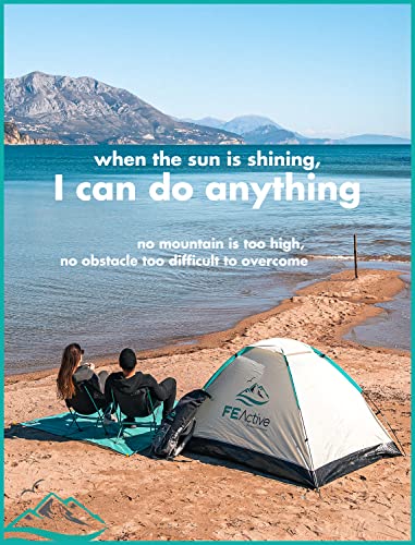 FE Active Dwuosobowy namiot kempingowy - 2022 ulepszony design letni namiot typu pop-up dla 1 do 2 osób, lekki, kompaktowy, ekranowany wejście, szybki montaż. Na zewnątrz, z plecakiem | Zaprojektowany w Kalifornii, USA - obrazek 3