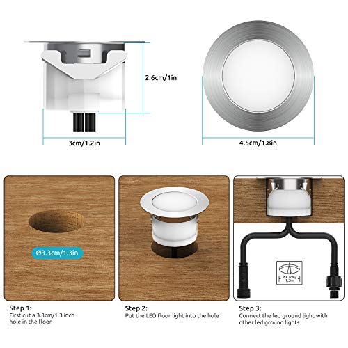 Lampy do zabudowy na zewnątrz, zestaw 10 lamp LED do wbudowania w podłogę do użytku na zewnątrz z kontrolerem Tuya Smart Life (RGB + ciepłe światło), DC12 V, Ø 45 mm, wys. 26 mm, IP67, wodoszczelne oświetlenie tarasowe do ogrodu, drewnianego mostu i basenu - obrazek 8