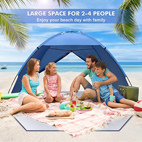 HAOYAO namiot plażowy dla 2-4 osób, ochrona przed promieniowaniem UV 50+, namiot rodzinny z przednimi i tylnymi drzwiami, ochrona przed wiatrem, mały rozmiar po spakowaniu, namiot plażowy na plażę, do ogrodu (jasnoniebieski) - obrazek 7