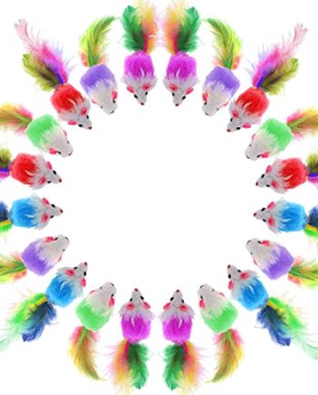 Dofu 20 szt. futrzany kot zabawka mysz kot zabawka myszy interaktywna zabawka dla kota losowy kolor kot mysz zabawki z pióro kot zabawki dla domowych kotów kociąt