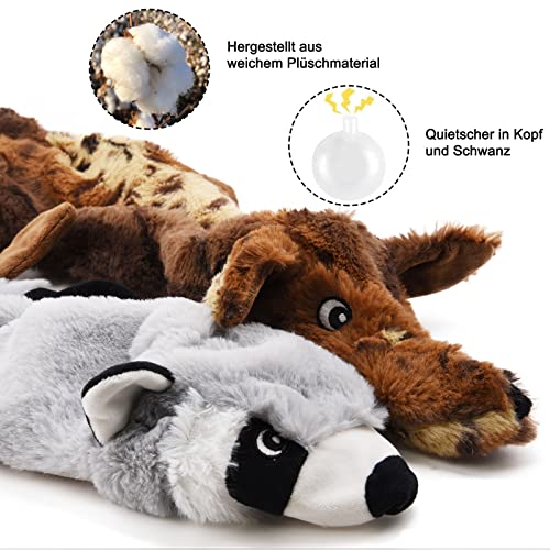 onebarleycorn Piszczące zabawki dla psów, bez wypchania, niezniszczalne, miękkie, pluszowe zabawki dla psów, dla małych, średnich i dużych psów (2 sztuki, wilk szop) - obrazek 6