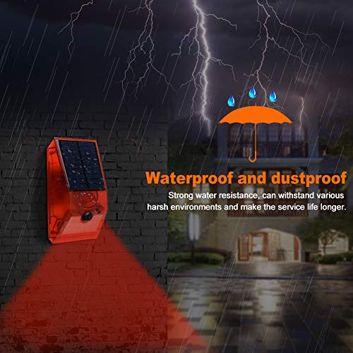 GeKLok Solarne światło alarmowe stroboskopowy czujnik ruchu z pilotem zdalnego sterowania, zasilana energią słoneczną wodoodporna bezprzewodowa lampa ścienna solarna lampa ostrzegawcza z 6 inteligentnymi trybami dla gospodarstwa, stodole, willi, podwórka - obrazek 2