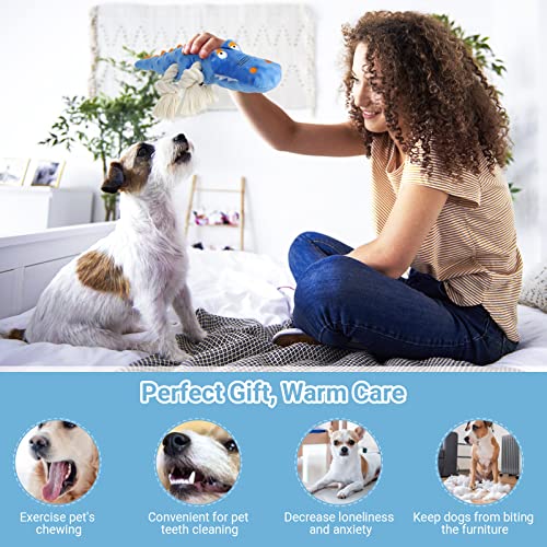 Pawaboo Plush Dog Toys, Durable Dog Chew Toys with Squeaky & Cotton Rope for Teeth Cleaning and Training, Interactive Crocodile Shaped Dog Toy, Soft Stuffed Chew Pet Toy for Puppy Medium Dog, Blue - obrazek 6