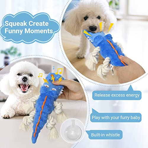 Pawaboo Plush Dog Toys, Durable Dog Chew Toys with Squeaky & Cotton Rope for Teeth Cleaning and Training, Interactive Crocodile Shaped Dog Toy, Soft Stuffed Chew Pet Toy for Puppy Medium Dog, Blue - obrazek 7