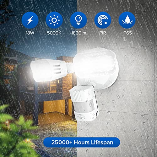 SANSI Reflektor LED 18 W z czujnikiem ruchu na zewnątrz, 1800 lm, światło bezpieczeństwa LED z czujnikiem ruchu, 5000 K, białe światło dzienne, super jasne, IP65, wodoszczelny, regulowany reflektor, biały - obrazek 12