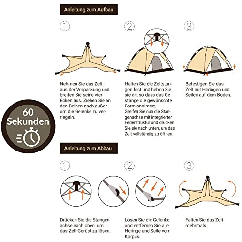 Iceberk Namiot kempingowy dla 2 – 3 osób | Namiot Pop Up z szybkim montażem automatyczny na festiwal, kemping, do namiotów itp - obrazek 2