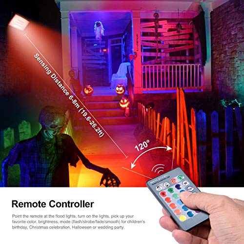 10W Reflektor LED RGB 800lm Ściemnialne światło krajobrazowe z pilotem, 16 kolorów i 4 tryby Dekoracyjne oświetlenie zewnętrzne Wodoodporny IP66 Lampa bezpieczeństwa, z funkcją pamięci - obrazek 13