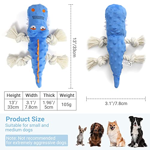 Pawaboo Plush Dog Toys, Durable Dog Chew Toys with Squeaky & Cotton Rope for Teeth Cleaning and Training, Interactive Crocodile Shaped Dog Toy, Soft Stuffed Chew Pet Toy for Puppy Medium Dog, Blue - obrazek 2