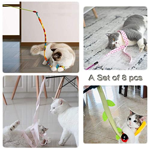 GingerUP Różdżki do kręcenia kotów interaktywne zabawki dla kotów różdżki z dźwiękowym papierem frędzle dla kota kociaka zabawy ćwiczeniowej do gry 8 sztuk - obrazek 2