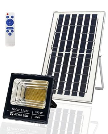 Lampy Solarne do Użytku na Zewnątrz 600LED-150W-15Ah + Panel fotowoltaiczny o Wysokiej Konwersji Energii, Pilotem, Automatyczny czujnik Zapłonu. Reflektor Słoneczny IP67 do Oświetlenia Zewnętrznego.