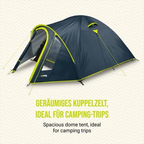 REWIND Przestronny namiot kopułowy dla 3 osób, łącznie z przedsionkiem, moskitierą, odbijającą ciepło powłoką aluminiową i wodoodpornością 3000 mm, namiot zewnętrzny: 300 x 190 x 125 cm - obrazek 5