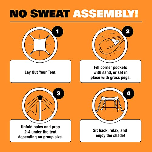 Namiot plażowy SUN NINJA Pop Up Sun Shelter UPF50 + z łopatą do piasku, kołkami i masztami stabilizującymi, cień zawsze i wszędzie na wycieczki kempingowe, wędkowanie, zabawy na podwórku lub pikniki (300 x 300cm, 4-biegunowy, granatowy) - obrazek 5