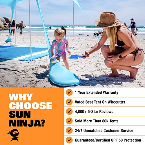 Namiot plażowy SUN NINJA Pop Up Sun Shelter UPF50 + z łopatą do piasku, kołkami i masztami stabilizującymi, cień zawsze i wszędzie na wycieczki kempingowe, wędkowanie, zabawy na podwórku lub pikniki (300 x 300cm, 4-biegunowy, granatowy) - obrazek 3