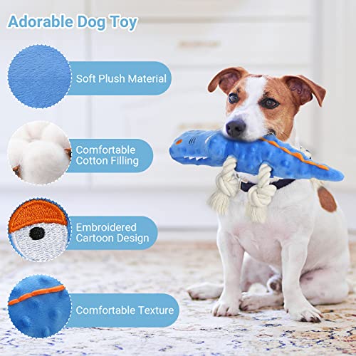 Pawaboo Plush Dog Toys, Durable Dog Chew Toys with Squeaky & Cotton Rope for Teeth Cleaning and Training, Interactive Crocodile Shaped Dog Toy, Soft Stuffed Chew Pet Toy for Puppy Medium Dog, Blue - obrazek 4