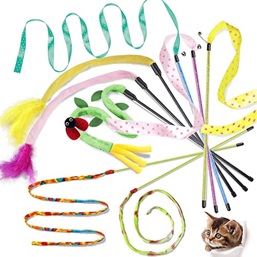 GingerUP Różdżki do kręcenia kotów interaktywne zabawki dla kotów różdżki z dźwiękowym papierem frędzle dla kota kociaka zabawy ćwiczeniowej do gry 8 sztuk
