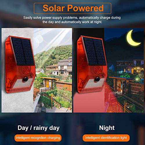 GeKLok Solarne światło alarmowe stroboskopowy czujnik ruchu z pilotem zdalnego sterowania, zasilana energią słoneczną wodoodporna bezprzewodowa lampa ścienna solarna lampa ostrzegawcza z 6 inteligentnymi trybami dla gospodarstwa, stodole, willi, podwórka - obrazek 5