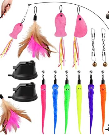 winbarry Zabawka dla kotów, zabawka dla kotów, do samodzielnego zajęcia, 13 sztuk, wędka dla kotów z piórami, przyssawkami, piórami i dzwoneczkiem