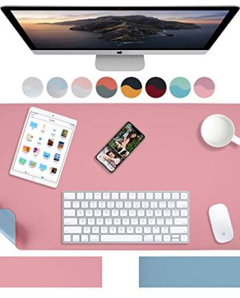 Weelth Podkładka na biurko, wielofunkcyjna podkładka pod mysz biurową, skóra poliuretanowa, dwustronna podkładka na biurko, do biura lub domu (błękitna/różowa, 89,9 x 43,2 cm)