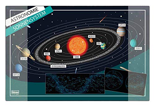 Idena 10449 – podkładka na biurko z dwiema kieszeniami, Układ Słoneczny, wymiary ok. 58,5 x 38,5 cm, praktyczne akcesorium do pokoju dziecięcego, młodzieżowego i gabinetu