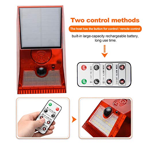 GeKLok Solarne światło alarmowe stroboskopowy czujnik ruchu z pilotem zdalnego sterowania, zasilana energią słoneczną wodoodporna bezprzewodowa lampa ścienna solarna lampa ostrzegawcza z 6 inteligentnymi trybami dla gospodarstwa, stodole, willi, podwórka - obrazek 8