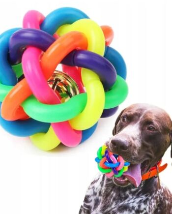 Zabawka dla psa gryzak gumowa piłka pleciona dzwoneczek 6cm