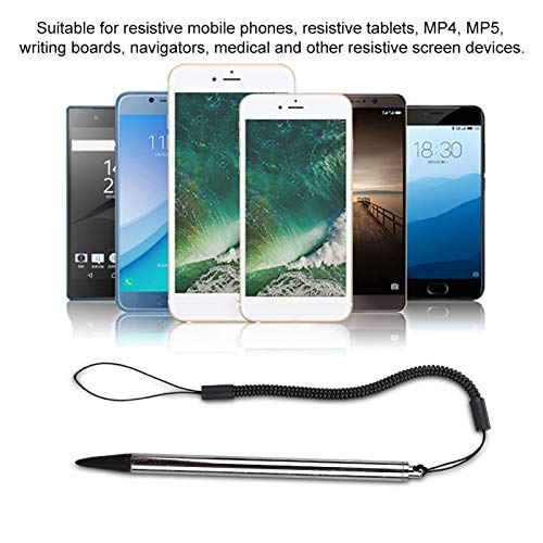Wendry Uniwersalny pojemnościowy precyzyjny styl, rysik dotykowy z linką sprężynową odpowiedni do telefonów komórkowych, tabletów oporowych, MP4, MP5, kart do pisania (srebrny) - obrazek 5