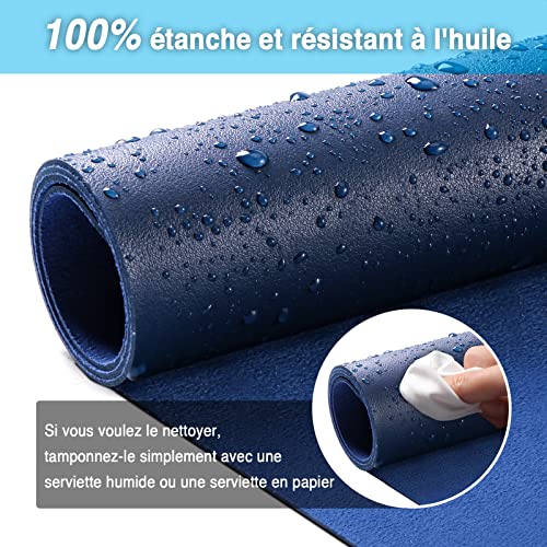 Vinabo Podkładka na biurko, podkładka pod mysz XL, mata na biurko, antypoślizgowa mata ze skóry PU, wodoodporna, do biura lub domu (80 x 40 cm, niebieska) - obrazek 6