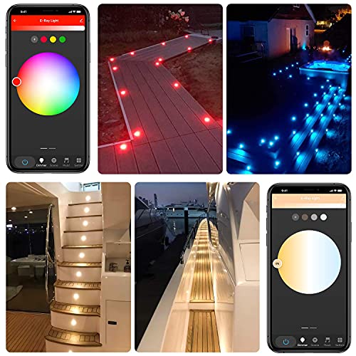 Lampy do zabudowy na zewnątrz, zestaw 10 lamp LED do wbudowania w podłogę do użytku na zewnątrz z kontrolerem Tuya Smart Life (RGB + ciepłe światło), DC12 V, Ø 45 mm, wys. 26 mm, IP67, wodoszczelne oświetlenie tarasowe do ogrodu, drewnianego mostu i basenu - obrazek 10