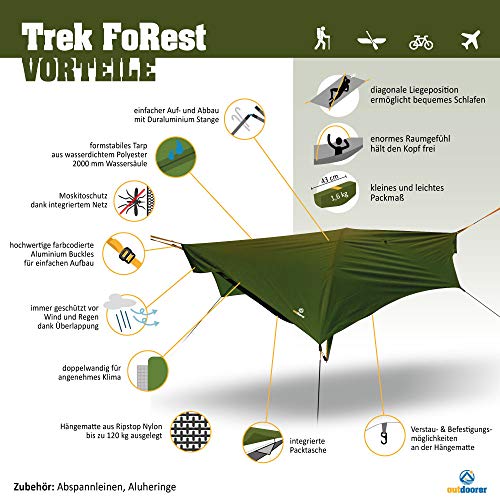 outdoorer Trek Forest namiot hamakowy, wodoszczelny, z ochroną przed komarami i plandeką - obrazek 8