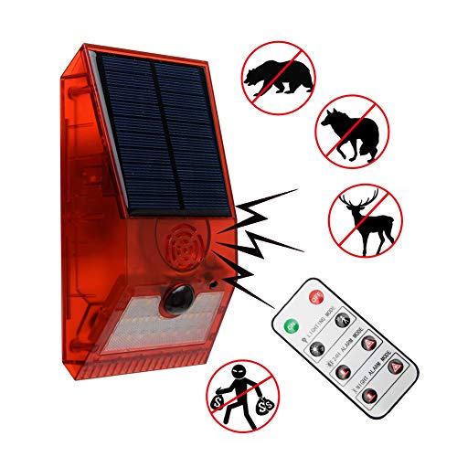 GeKLok Solarne światło alarmowe stroboskopowy czujnik ruchu z pilotem zdalnego sterowania, zasilana energią słoneczną wodoodporna bezprzewodowa lampa ścienna solarna lampa ostrzegawcza z 6 inteligentnymi trybami dla gospodarstwa, stodole, willi, podwórka - obrazek 7