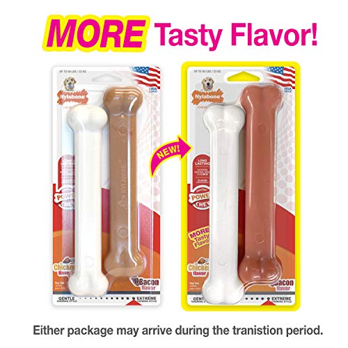 Nylabone 982904 Dura Power Chew, w kształcie kości, dwupak o smaku boczku i kurczaka, dla dużych psów (do 23 kg), L - obrazek 6