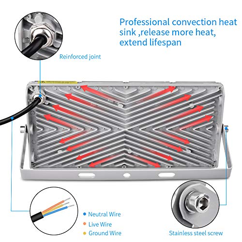 Reflektor LED 100W, wodoszczelny IP66 reflektor zewnętrzny 10000 lm, 6500K zimna biel, do ogrodu, garażu, na plac sportowy, do parkingu, na taras, oświetlenie - obrazek 16